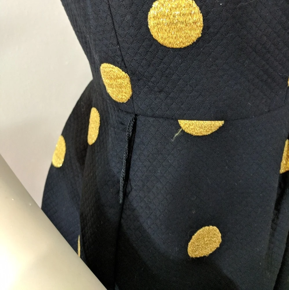 Bill Blass Embroidered Gold Polka Dot Black Dress - Picture 8 of 8
